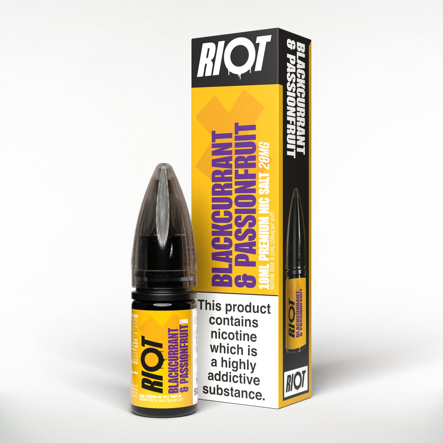 Riot X Blackcurrant & Passionfruit Nic Salt E-liquid 10ml bottle