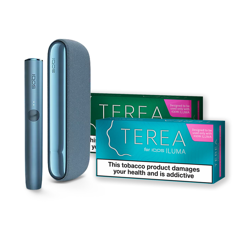 IQOS Iluma Starter Kit Featuring The Iluma device with 2 packs of TEREA tobacco sticks