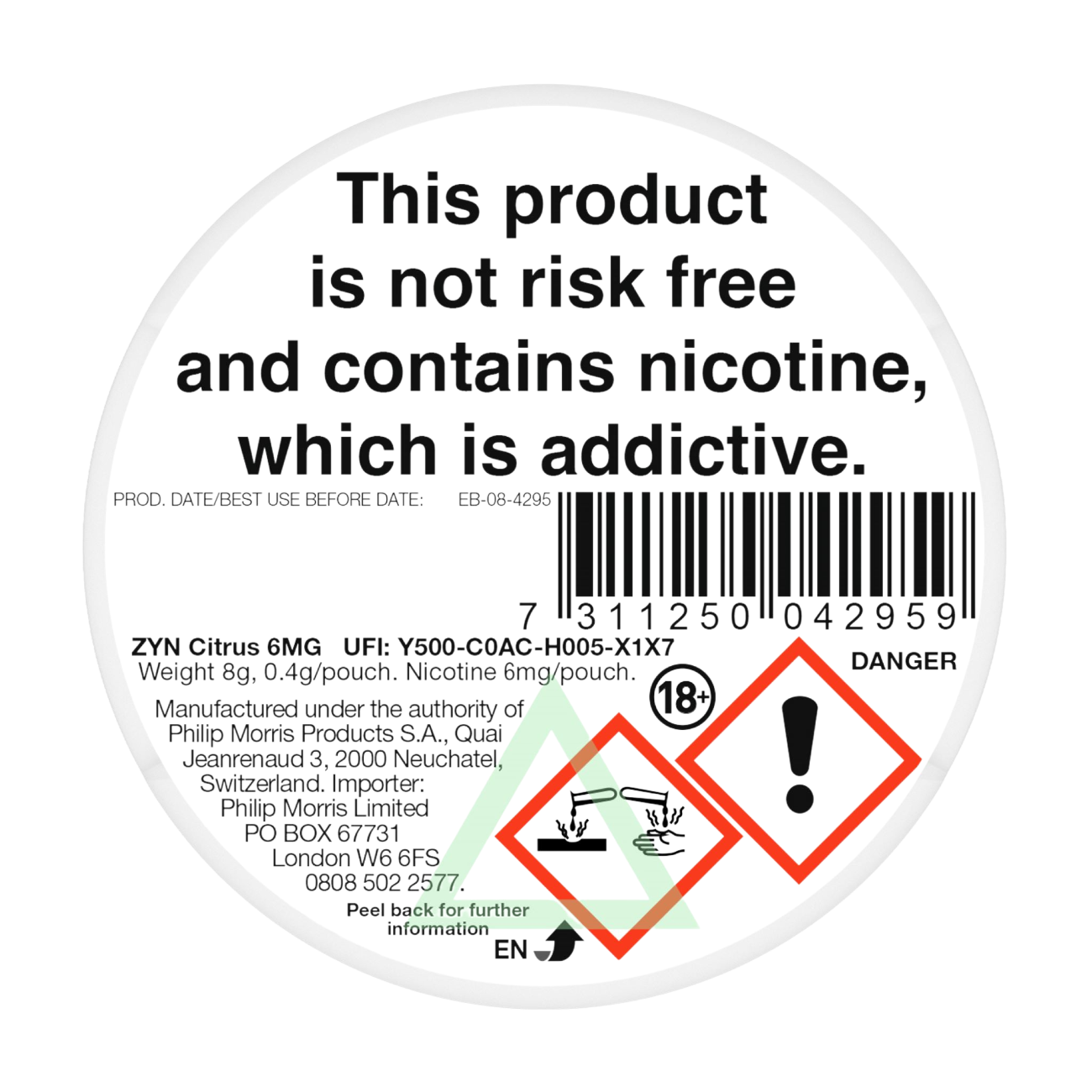 ZYN Citrus 6mg Nicotine Pouches - Back
