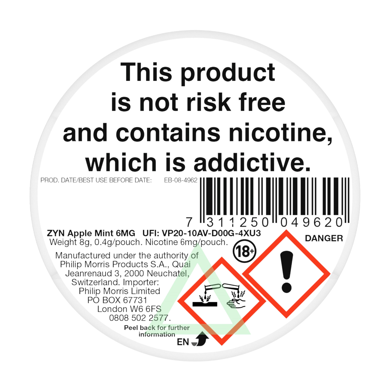 ZYN Apple Mint 6mg Nicotine Pouches - Back