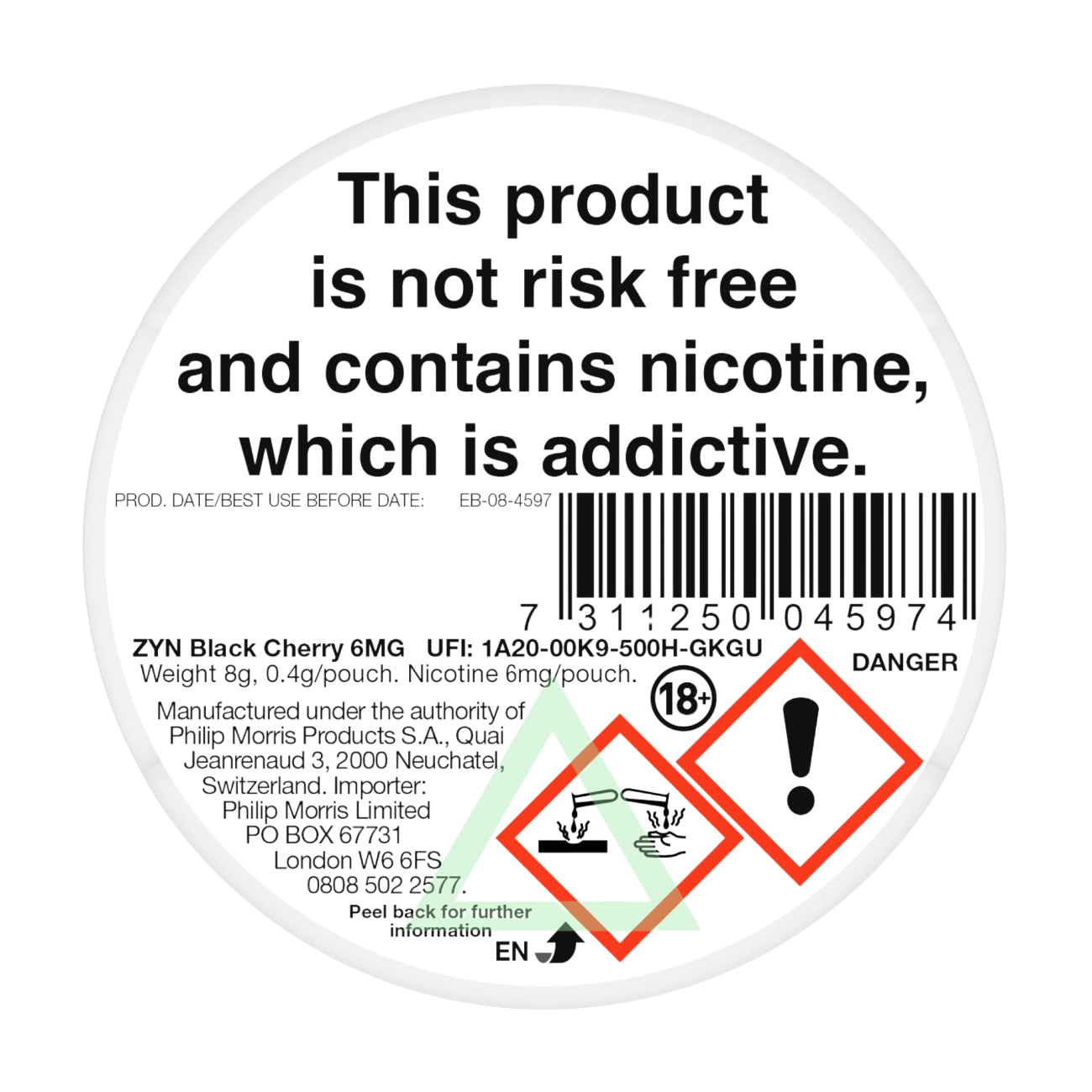 ZYN Black Cherry 6mg Nicotine Pouches - Back