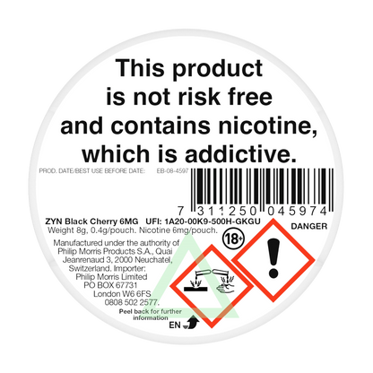 ZYN Black Cherry 6mg Nicotine Pouches - Back