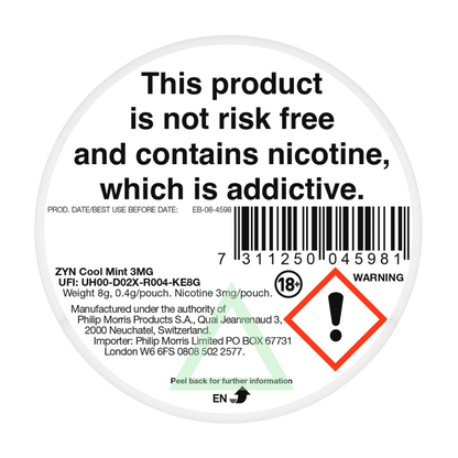 ZYN Cool Mint 3mg Nicotine Pouches - Back