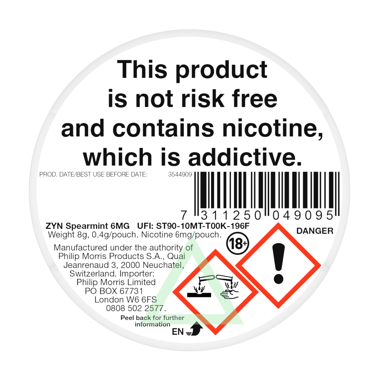 ZYN Spearmint 1.5mg Nicotine Pouches - Back