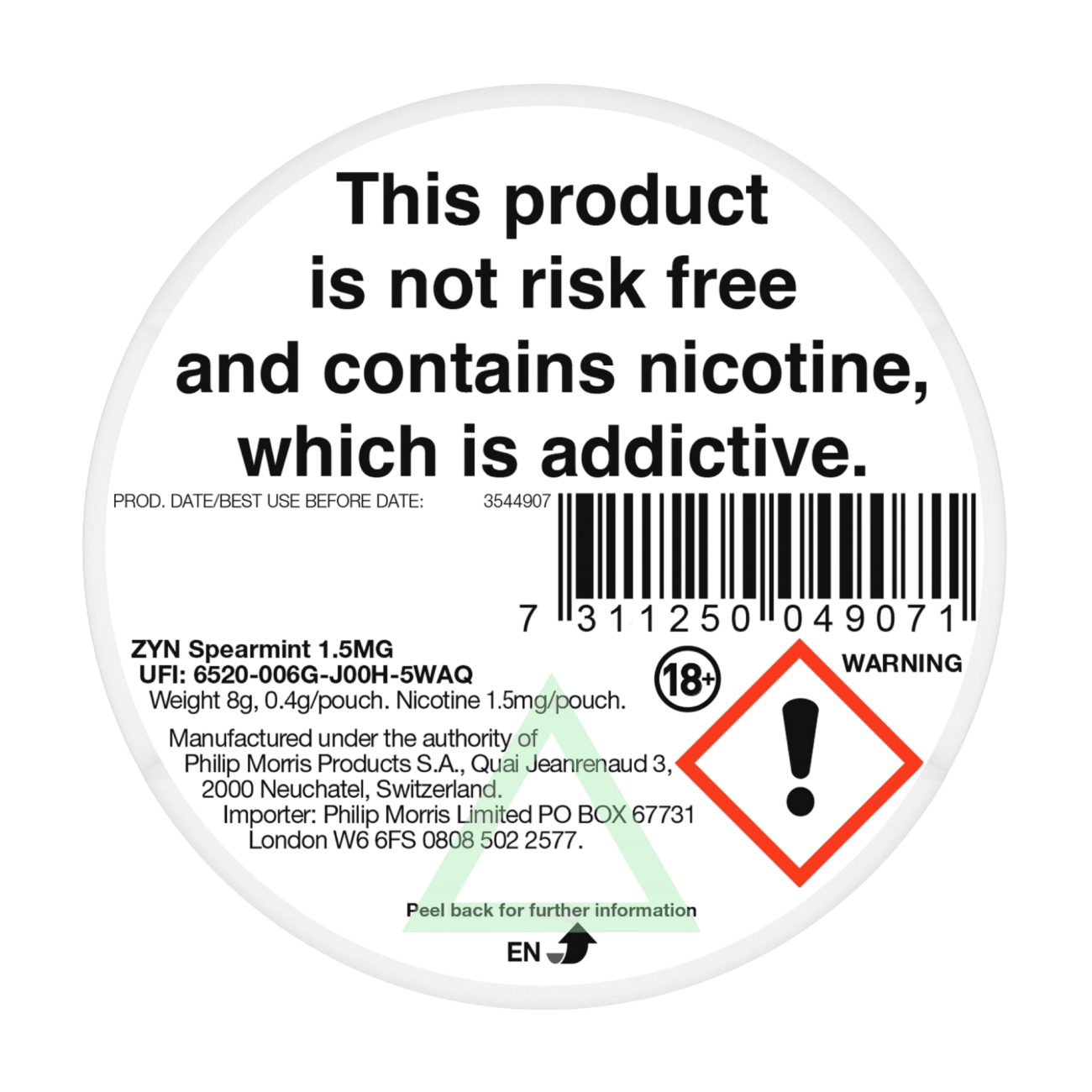 ZYN Spearmint 1.5mg Nicotine Pouches - Back