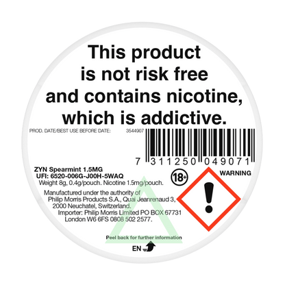 ZYN Spearmint 1.5mg Nicotine Pouches - Back